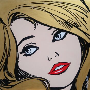 Painting titled "Une Fille En Or" by Philippe Dailler, Original Artwork, Acrylic Mounted on Wood Stretcher frame