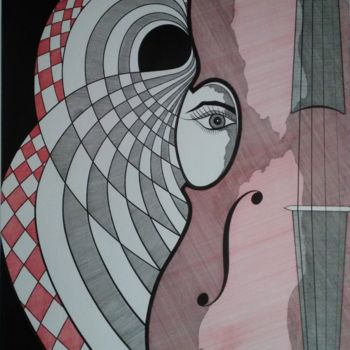 Desenho intitulada "L'oeil du violoncel…" por Philem, Obras de arte originais, Tinta