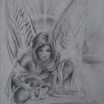 Drawing titled "Angélique" by Philippe Dran, Original Artwork, Pencil