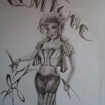 Drawing titled "la coiffeuse" by Philippe Dran, Original Artwork, Pencil