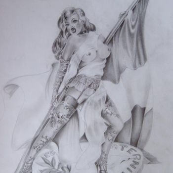 Drawing titled "la marianne" by Philippe Dran, Original Artwork, Pencil