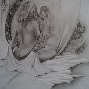 Drawing titled "devant le miroir" by Philippe Dran, Original Artwork, Pencil
