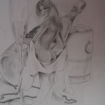 Drawing titled "champagne" by Philippe Dran, Original Artwork, Pencil