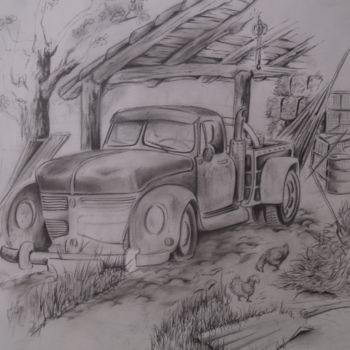 Drawing titled "grange" by Philippe Dran, Original Artwork, Pencil