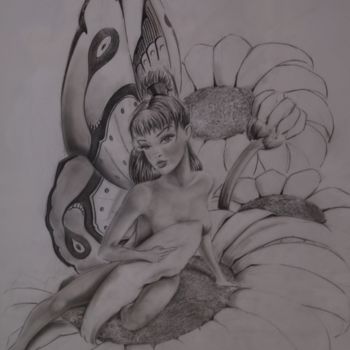 Drawing titled "chrysalide" by Philippe Dran, Original Artwork, Pencil