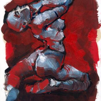 Картина под названием "Nu rouge à genou" - Philippe-Emmanuel Amirault, Подлинное произведение искусства