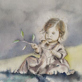 Painting titled "petite fille-01" by Philippe Ernauld, Original Artwork, Watercolor