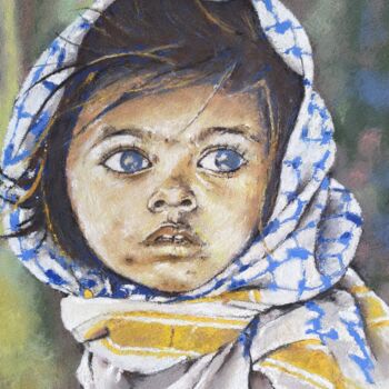 Pintura titulada "Enfant-sguardo guja…" por Philippe Ernauld, Obra de arte original, Pastel Montado en Panel de madera