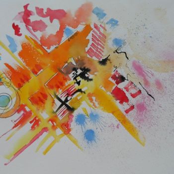 Painting titled "Orange Abstraction" by Gaury, Original Artwork, Watercolor
