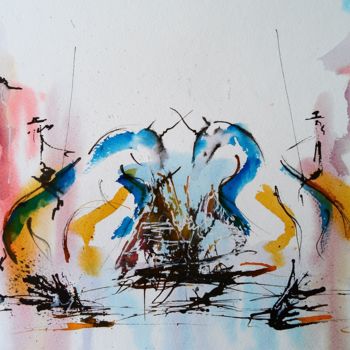 Pintura intitulada "Daliesque" por Gaury, Obras de arte originais, Aquarela