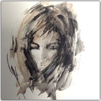 Картина под названием "Pensive" - Gaury, Подлинное произведение искусства, Акварель