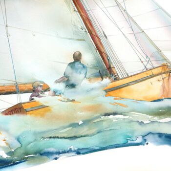 Painting titled "Victory of Falmouth" by Philippe Gavin, Original Artwork, Watercolor