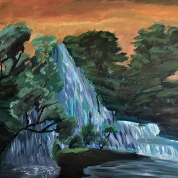 Painting titled "Chute d’eau cachée…" by Philippe Kocher, Original Artwork, Acrylic Mounted on Wood Stretcher frame