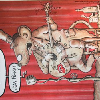 Dessin intitulée "Rat-dio crochet" par Philippe Lemarinier, Œuvre d'art originale, Pastel