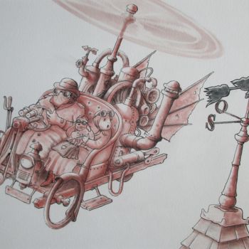 Tekening getiteld "Vapeur et chapeau m…" door Philippe Lemarinier, Origineel Kunstwerk, Pastel