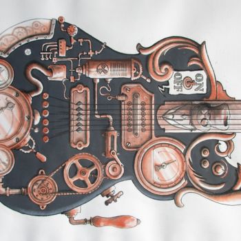 Desenho intitulada "Guitare steampunk" por Philippe Lemarinier, Obras de arte originais, Outro