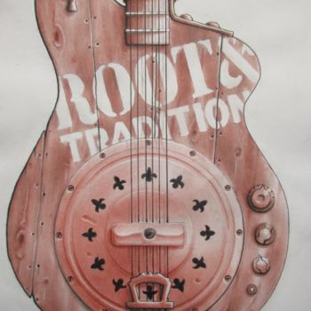 Zeichnungen mit dem Titel "steel guitare" von Philippe Lemarinier, Original-Kunstwerk, Pastell