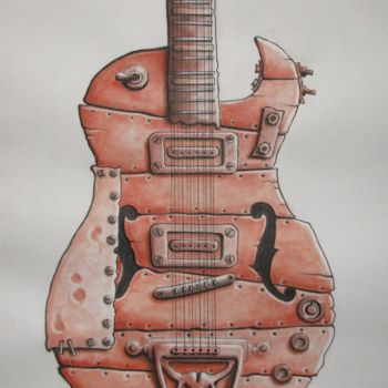 Tekening getiteld "Guitare blues" door Philippe Lemarinier, Origineel Kunstwerk, Pastel