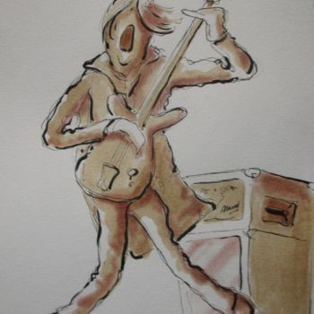 Drawing titled "Le guitariste" by Philippe Lemarinier, Original Artwork, Ink