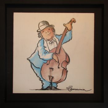 Drawing titled "Le contrebassiste" by Philippe Lemarinier, Original Artwork, Ink
