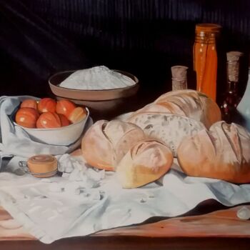 Painting titled ""Notre pain quotidi…" by Philippe Lemesle, Original Artwork, Oil