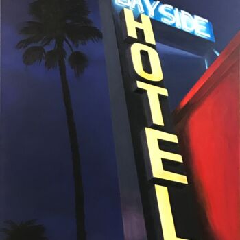 Painting titled "Bayside Hotel (rewo…" by Philippe Manson, Original Artwork, Acrylic Mounted on Wood Stretcher frame