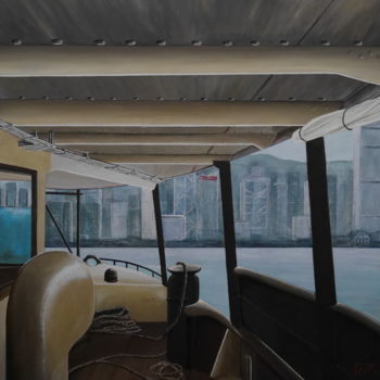 Painting titled "HK 02 - Star Ferries" by Philippe Manson, Original Artwork, Acrylic Mounted on Wood Stretcher frame