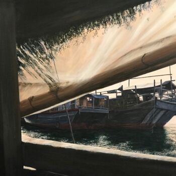 「Back from Fishing,…」というタイトルの絵画 Philippe Mansonによって, オリジナルのアートワーク, アクリル ウッドストレッチャーフレームにマウント