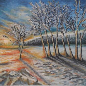 Pintura intitulada "paysage d'hiver" por Philippe Jolly, Obras de arte originais, Óleo