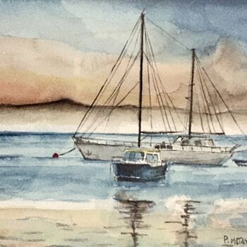 Painting titled "Aquarelle marine N°1" by Philippe Metayer, Original Artwork, Watercolor Mounted on Other rigid panel