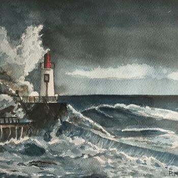 Painting titled "Aquarelle marine N°…" by Philippe Metayer, Original Artwork, Watercolor Mounted on Other rigid panel