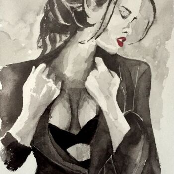 Painting titled "Aquarelle femme N°2" by Philippe Metayer, Original Artwork, Watercolor Mounted on Other rigid panel