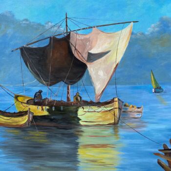 Malerei mit dem Titel "les pêcheurs" von Philippe Michel (Pikturals), Original-Kunstwerk, Acryl Auf Keilrahmen aus Holz mont…