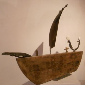 Sculpture titled "Grand-Bateau-2." by Philippe Olive, Original Artwork, Wood