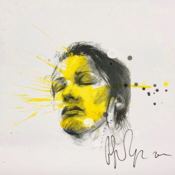 Pintura titulada "Visage femme jaune 3" por Philippe Pasqua, Obra de arte original, Lápiz