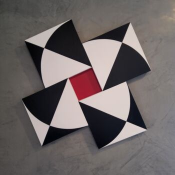 Peinture intitulée "Red square round" par Philippe Philippe Henssens (Henssens), Œuvre d'art originale, Acrylique Monté sur…