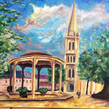 Painting titled "Village de France,…" by Philippe Racaud, Original Artwork, Acrylic Mounted on Wood Stretcher frame