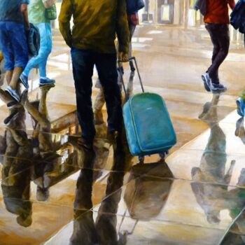 Painting titled "Reflets de voyageur…" by Philippe Robert, Original Artwork, Oil Mounted on Wood Stretcher frame