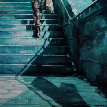 Painting titled "L'esprit d'escalier…" by Philippe Robert, Original Artwork, Oil Mounted on Wood Stretcher frame