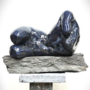 Escultura intitulada "La femme bleue 925" por Philippe Rude, Obras de arte originais, Argila