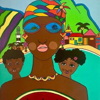 Painting titled "Férias baianas" by Philippe Seigle, Original Artwork, Acrylic Mounted on Wood Stretcher frame