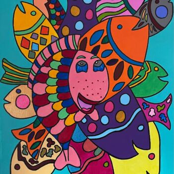 Картина под названием "Fishy" - Philippe Seigle, Подлинное произведение искусства, Акрил Установлен на Деревянная рама для н…
