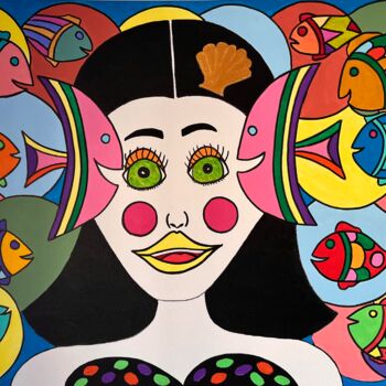 Painting titled "Les poissons d’océa…" by Philippe Seigle, Original Artwork, Acrylic Mounted on Wood Stretcher frame
