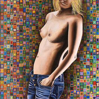 Painting titled "Agathe" by Philippe Vautrin, Original Artwork, Oil Mounted on Wood Panel