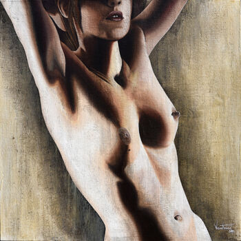 Painting titled "Adèle" by Philippe Vautrin, Original Artwork, Oil Mounted on Wood Stretcher frame