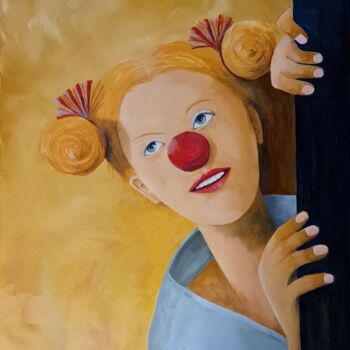 Painting titled "La Femme du Clown a…" by Philippe Vignaux, Original Artwork, Oil Mounted on Wood Stretcher frame