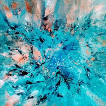 Painting titled "Turquoise met blauw…" by Philippe Waldack, Original Artwork, Acrylic Mounted on Wood Stretcher frame