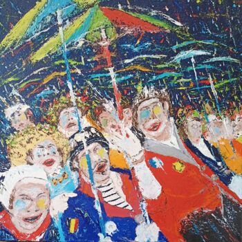 Painting titled "Carnaval" by Philippe Walle, Original Artwork, Oil Mounted on Wood Stretcher frame