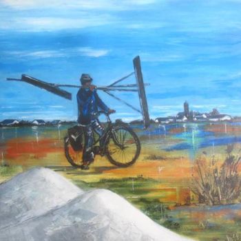 Painting titled "Le paludier à vélo" by Philippe Blanchard, Original Artwork, Acrylic