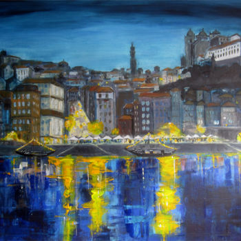 Painting titled "Porto by night" by Philippe Blanchard, Original Artwork, Acrylic